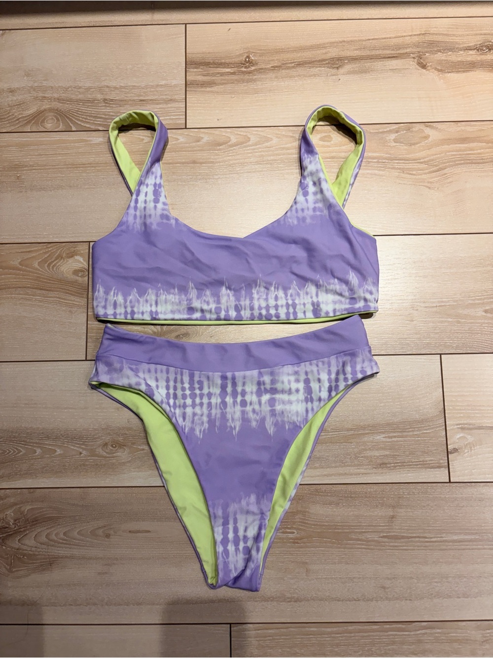 Reversible Lavender & Lime Tie-Dye Bikini Set high waisted Women bikini